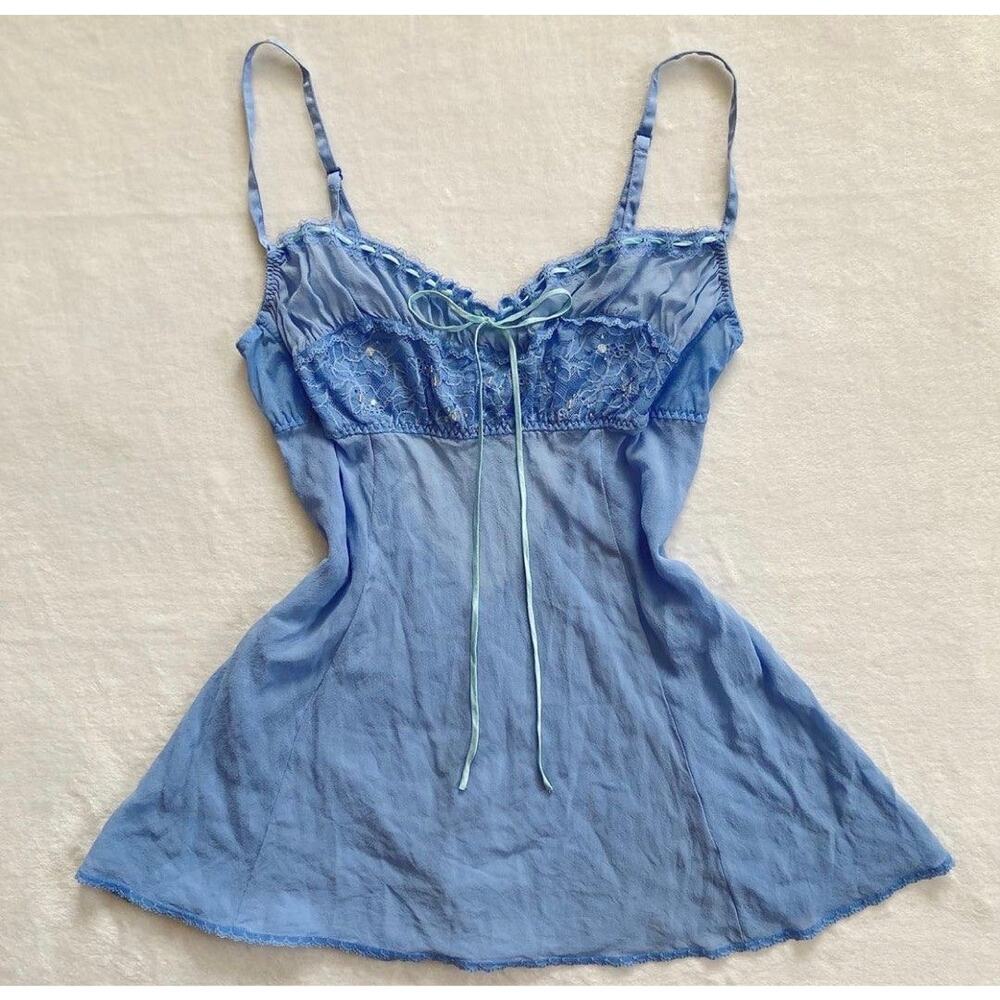 Victoria's Secret Y2K 100% Silk Milkmaid Slip Dress S blue